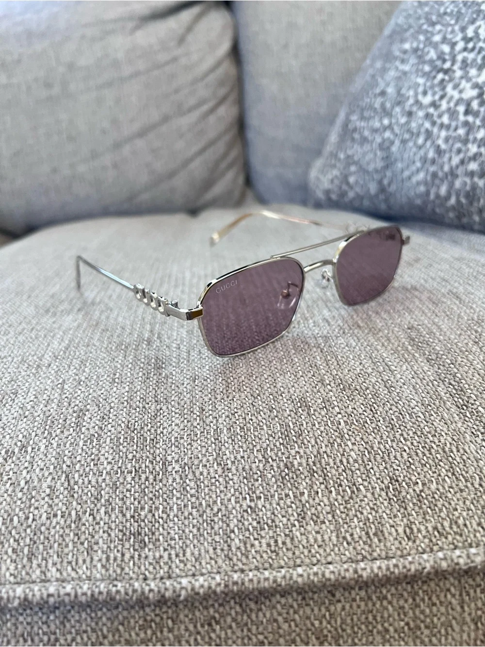Gucci Petit GG Silver Frame Sunglasses with Purple Lenses
